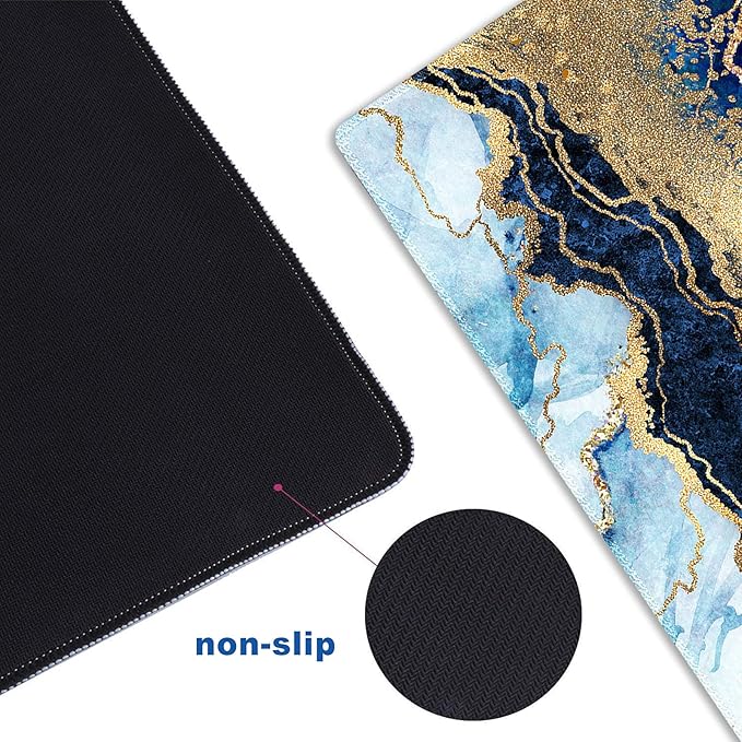 Extended Gaming Mouse Pad XXL ArtSo Large Keyboard Mat Long Mousepad Desk Decor Writing Pad Non Slip Rubber Base Stitched Edges for Work, Game, Office, Home, 35.1" x 15.7", Blue Marble