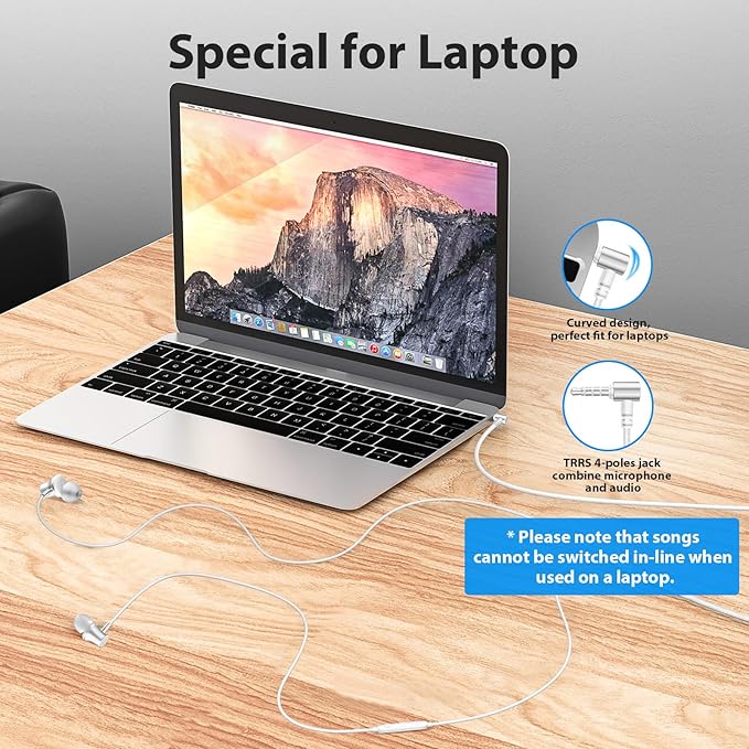 Wired Earbuds for School Chromebook Laptop PC, Noise Isolating Ear Buds with 3.5mm Plug in Audio Jack Microphone HiFi Stereo Wired Headphone Corded Earphone for Kindle Fire School Travel MP3, Silver