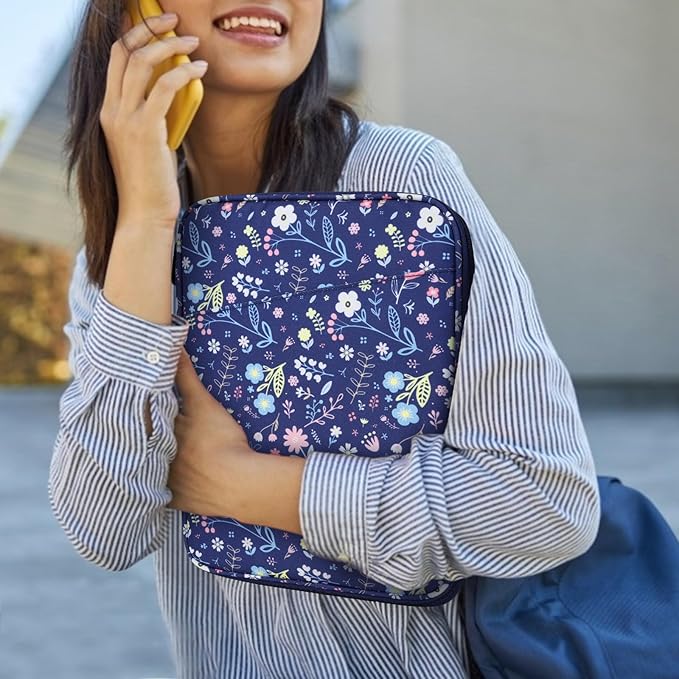 Dadanism 9-11" Tablet Sleeve Bag Carrying Case for iPad (A16) 11th Gen 11", iPad 10th Gen 10.9" Air 5/4, iPad Air M4/Pro 11", iPad 9/8/7th, Galaxy Tab A11+ Plus 11", Remarkable 2 10.3", Flower+Blue