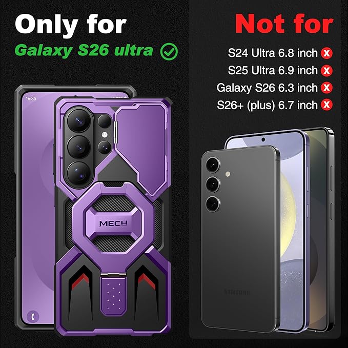 TONGATE for Samsung Galaxy S26 Ultra Case with Magnetic Stand, Compatible with MagSafe [Built-in Camera Cover & Ring Holder][Military-Grade Protection] Anti-Slip Rugged Phone Case for S26 Ultra,Purple