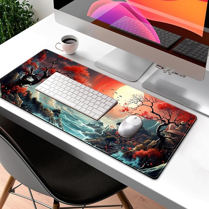 Japanese Desk Mat Extended Gaming Mousepad Japan Large Mouse Pad XL Oceanic Passage Aesthetic Desk Pad Keyboard Mat Laptop Desktop Mouse Mat 31.5''X11.8'' Deskmat with Stitched Edges