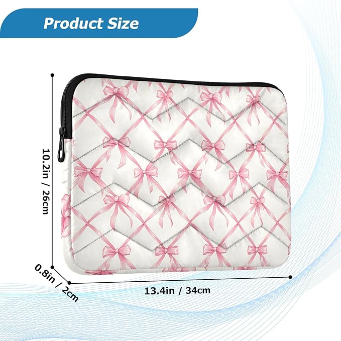 Laptop Case Sleeve, Pink Bow Plaid Pattern Shockproof Protective Computer Carrying Cover, Briefcase Handbags 13-13.3inch Laptop Sleeve Bag