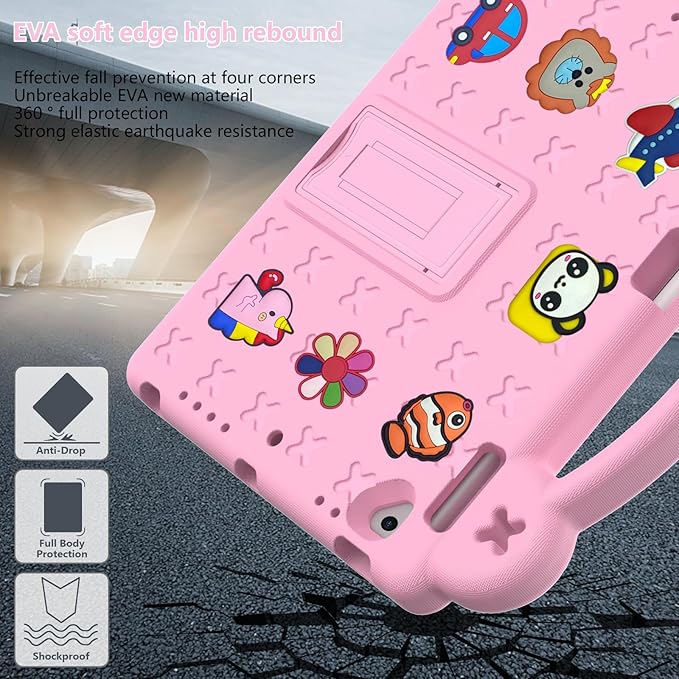Dteck Kids Case for iPad 9.7 Inch 6th/5th Gen 2018/2017 & iPad Air 2/1 & iPad Pro 9.7 2016,Cartoon Panda Shockproof Rugged Lightweight Pencil Holder Convertible Handles Stand Kids Friendly Case,Pink