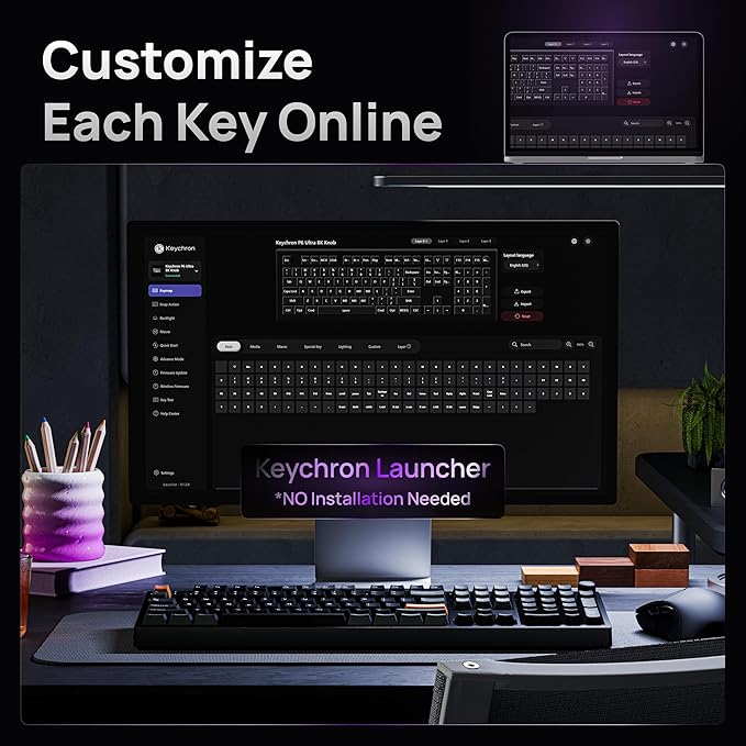 Keychron P6 Ultra 8K Polling Rate Full-Size Aluminum Wireless Mechanical Keyboard, 2.4 GHz/Bluetooth/Wired Custom RGB, Hot-Swappable K Pro Silent Red Switch for Mac Windows Linux - Black