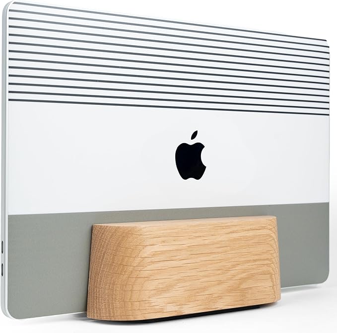 COREMINDED Adjustable Vertical Laptop Stand for Desk, Wooden Laptop Holder, MacBook Pro Stand, Wood Mac Air Dock (Solid Oak)