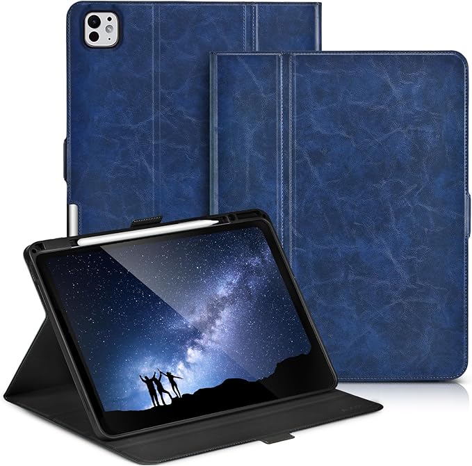 Slim Case for iPad Pro 11 Inch M5/M4 (2025/2024) A3357/A3358/A2836/A2837 with Pencil Holder,Lightweight Cover,Magnetic Closure,Multi Angle Stand,Typing Angle,Auto Sleep/Wake,Dark Blue