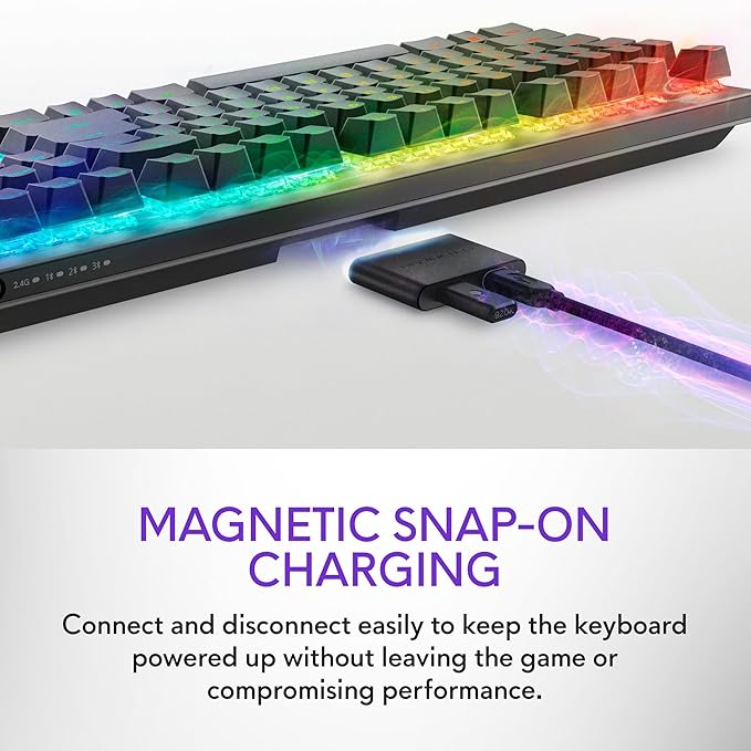 Alienware AW920K Tri-Mode Wireless Gaming Keyboard - Rechargeable, Wireless/Wired, Magnetic Snap-on Charging, Programmable Rocker Switch and Dial, AlienFX per-Key RGB - Dark Side of The Moon