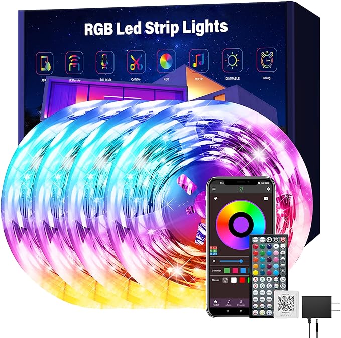 Ledagic Led Lights for Bedroom 400 ft (4 Rolls*100ft) Music Sync RGB Led Strip Lights with Remote App Control, Color Changing Led Lights for Room Home Kitchen Party Decor