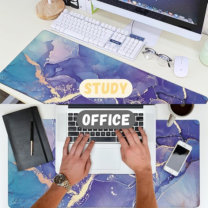 Large Mouse Pad Abstract Purple Marble Texture Extended Gaming Mouse Pad Non-Slip Desk Mat with Stitched Edge Laptop Computer Keyboard Mousepad for Office Home 35.4" x 15.7"