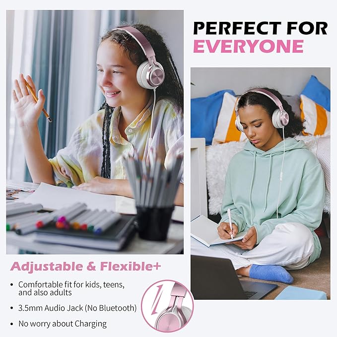 AILIHEN C8 Wired Headphones with Mic & Volume Control - Noise Isolating On-Ear Headphones for Girls School, Plug in Corded 3.5mm Headsets for Chromebook Laptop Computer PC Tablets Travel (Rose Gold)