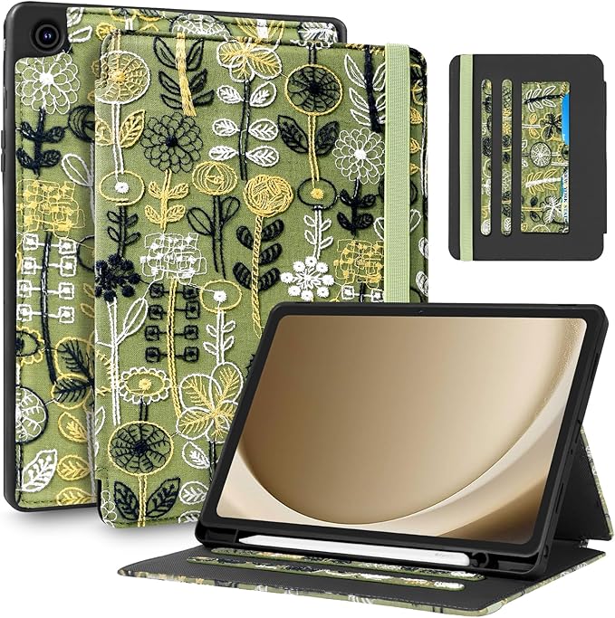 Uppuppy for Samsung Galaxy Tab A9 Plus Case 11'' - for Women Girls Cute Embroidered Folio Stand Cover with Pencil Holder & Card Slot Kawaii Girly Forest Design Aesthetic Cases for Samsung Tab A9 Plus