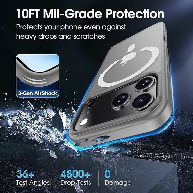 for iPhone 17 Pro Max case with Camera Lens Protector [10Ft Military-Grade Protection] Compatible with fit MagSafe Shockproof Cover Phone case for iPhone 17 Pro max 6.9 inch,Gray
