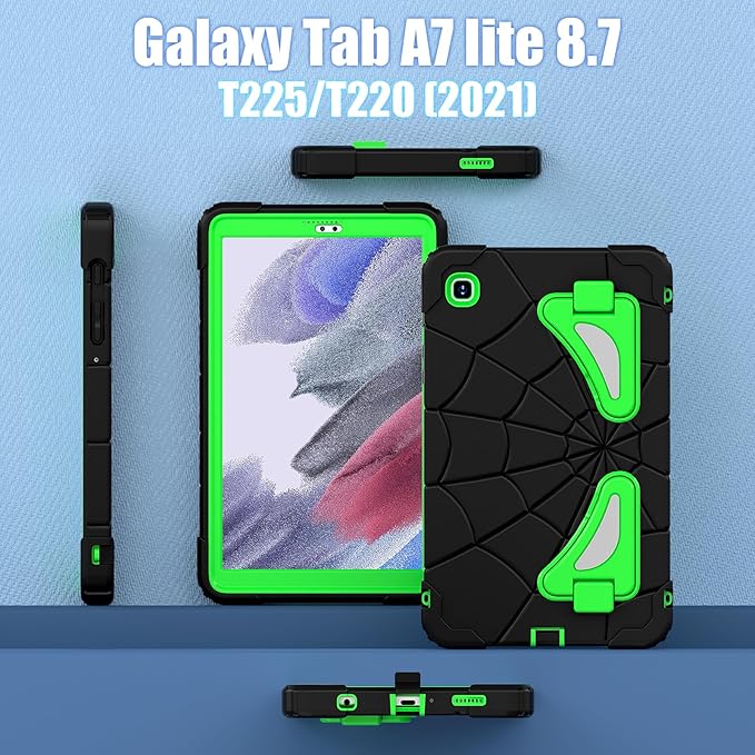 AKABEILA Compatible with Samsung Galaxy Tab A7 Lite 8.7 inch T225/T220(2021) Tablet Case，Lightweight Shockproof Rugged Protective Cover with Kickstand for Kids Children Boys Babies Dark Green