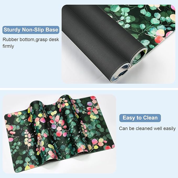 Large Gaming Mouse Pad with Coaster, Desk Matt for Desktop, Desk Pad, Mouse Pads Mat, Stitched Edges Big Extended Mousepad for Computer Keyboard Laptop Office Decor, 31.5'' x15.6''-Eucalyptus