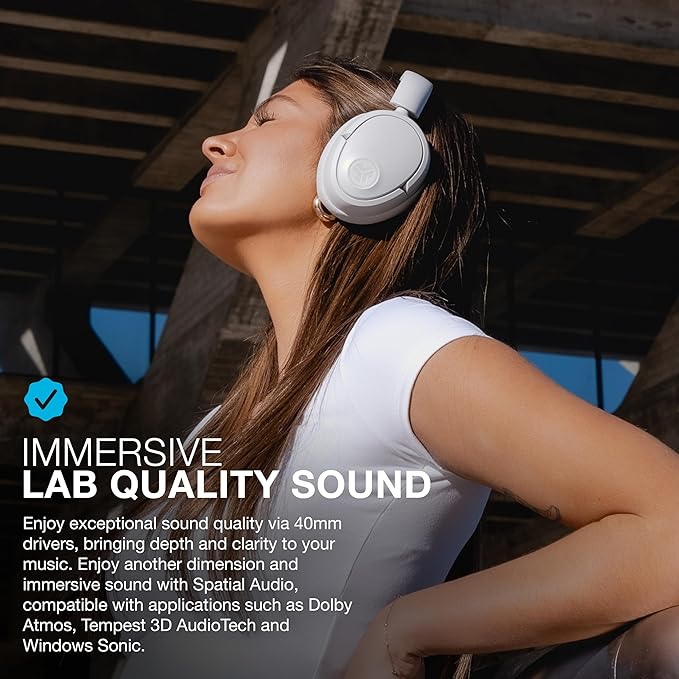 JLab JBuds Lux ANC, Over Ear Headphones, Active Noise Cancelling, Bluetooth, Cloud White