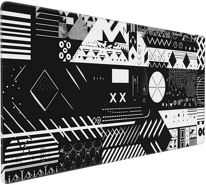 Game Skin Mouse Pad, Esports, Rubber, Anti-Skid, Office Desk Pad, 35.4 x 15.7 inches, Black and White, Rectangular, Gaming