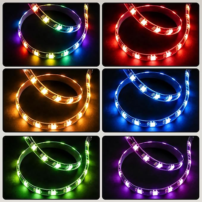 40cm Magnetic ARGB LED Strip for PC Case, Silicone Encased 24 LEDs, 5V 3-Pin Addressable RGB Light Sync with Motherboard