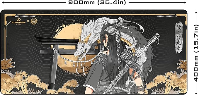 Starforge - Golden Dragon Gaming Desk Mat – Large Extended Mouse & Keyboard Pad