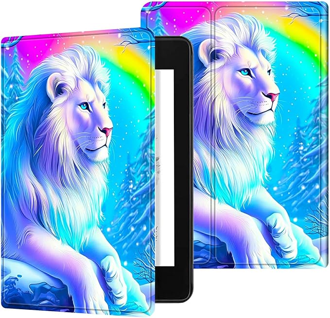 for Case for 6" Kindle 10th Generation 2019 Release (Model No J9G29R) E-Reader Case, Slim Kickstand Stand Leather Smart Cover with Auto Wake/Sleep, White Lion