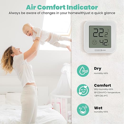 Bluetooth Thermometer Hygrometer, Indoor Temperature Humidity Sensor with Electronic Ink Display, App Notification Alert, Free Data Storage Export, Digital Remote Monitor for Bedroom