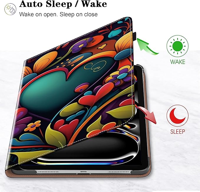 Case for iPad Pro 11 inch Case (M5/M4) 2025/2024, Premium Leather Folio Stand Cover with Auto Wake/Sleep, Pencil Holder and Card Slots - Watercolor