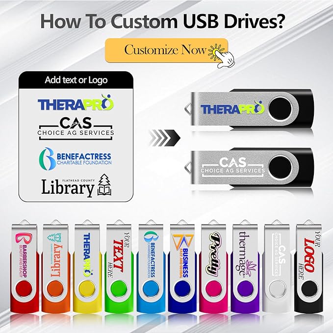 Custom USB 2.0 Personalized Flash Drive 16GB, 50Pcs High-Speed Memory Sticks with Printed Logo/Text, Bulk Promotional Thumb Drives for Company AD/Education/Wedding/Corporate Event