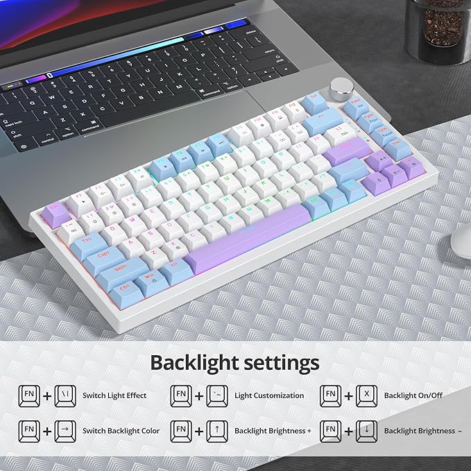 75% Purple Mechanical Gaming Keyboard with Hot Swap RGB and Gasket Mount - TKL Red Switch, 75 Percent, Creamy Mechanical Keyboard (82 Purple White)
