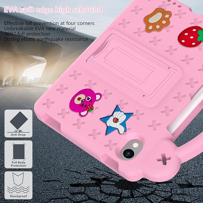 for iPad mini 7 Case A17 Pro,iPad mini 6 Case, Shoulder Strap Shockproof Cute DIY Figures Design Handle Stand Protective Rugged Case for Apple iPad mini 7th 6th Generation 8.3",Pink