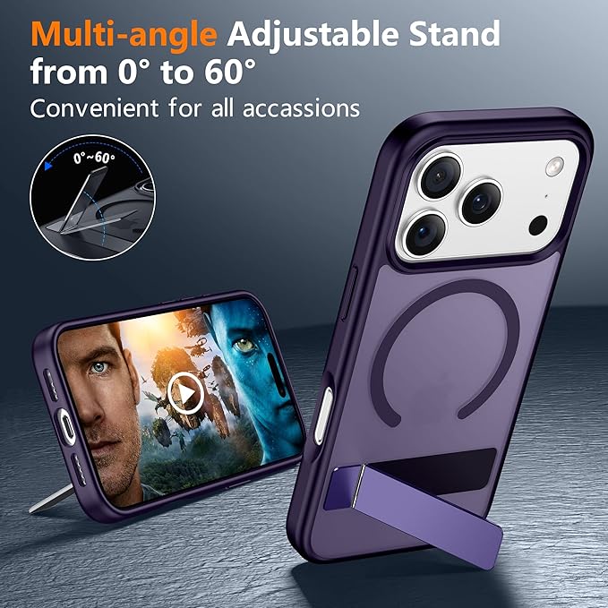 SPIDERCASE Magnetic for iPhone 17 Pro Max Case,with [3 Stand Ways] [Military Grade Drop Protection] with Invisible Stand Shockproof Slim Case for iPhone 17 Pro Max 6.9",Purple