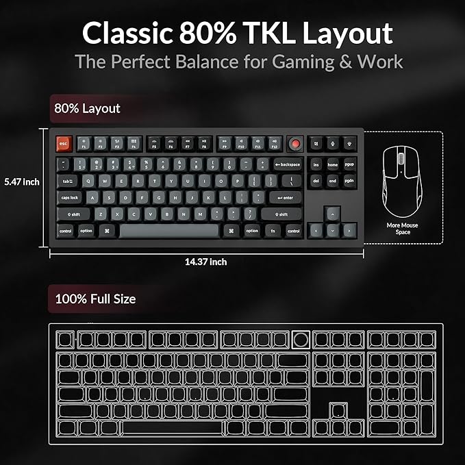 Keychron V3 8K TKL Wired Mechanical Keyboard, 8000 Hz Polling Rate QMK Programmable Knob Hot-Swappable Gaming Keyboard, RGB Backlit, Ergonomic PBT Keycaps for Mac Windows Linux-Linear Red Switch