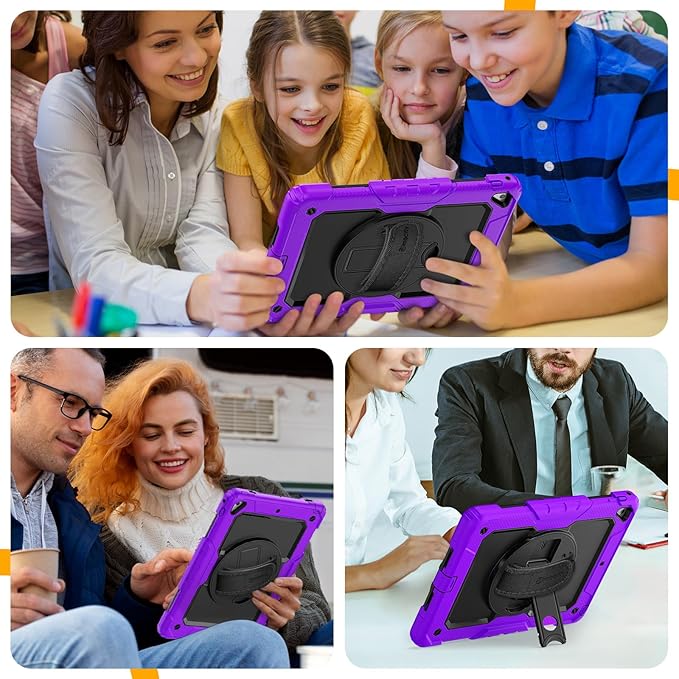 Timecity Compatible with iPad 9.7 Inch (for iPad 6th/5th Generation, iPad Air2, iPad Pro 9.7) Full-Body Silicone+PC Protective Case with Rotating Stand/Strap - Purple