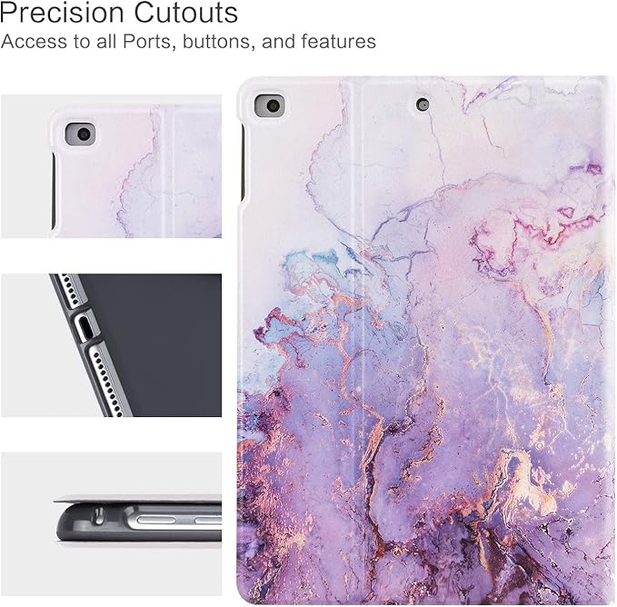 Vimorco Case for iPad 5th/6th Generation 9.7 Inch 2017/2018, for iPad Air 1/2 Case, Slim Shockproof PU Leather Adjustable Stand Cover for iPad 5/6 Gen, Purple Marble