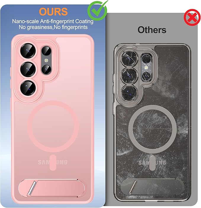 Magnetic for Samsung Galaxy S26 Ultra Case, [Compatible with MagSafe][Full Camera Protection][Built-in Invisible Kickstand] Translucent Matte Phone Case for S26 Ultra 6.9" - Pink