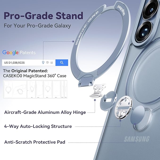 CASEKOO Blue 26U Case with 360 Spin Magnetic Stand [Fit for MagSafe] [18FT MIL-STD Protection] Shockproof Invisible Ring Holder Matte s26U Phone Case 6.9''