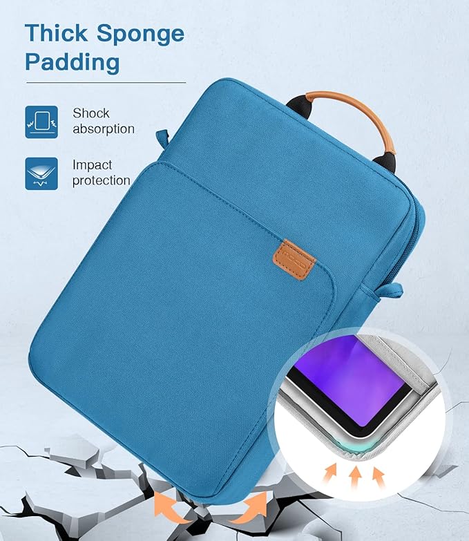 MoKo 9-11 Inch Tablet Sleeve Bag Handle Carrying Case with Shoulder Strap Fits iPad Pro/Air/A16 11 inch,iPad 10th 10.9,i-Pad 9/8/7th 10.2,iPadAir 5/4th 10.9,i-Pad 9.7,Tab S8/S9 11", Peacock Blue