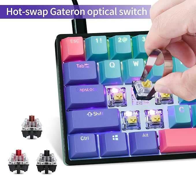 Guffercty kred 60 Percent Keyboard Mechanical Red Switch Hot Swappable RGB Wired Gaming Keyboard with Backlit PBT Keycaps NKRO Type-C for PC Gamer (Gateron Optical Red, Joker)
