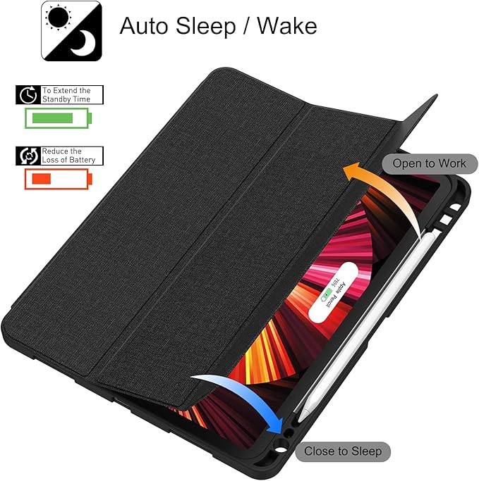 Soke for iPad Pro 11 Case (M2) 2022/2021/2020 with Pencil Holder - [Full Body Protection + Apple Pencil Charging + Auto Wake/Sleep], Soft TPU Back Cover for 2022 iPad Pro 11 inch(Black)