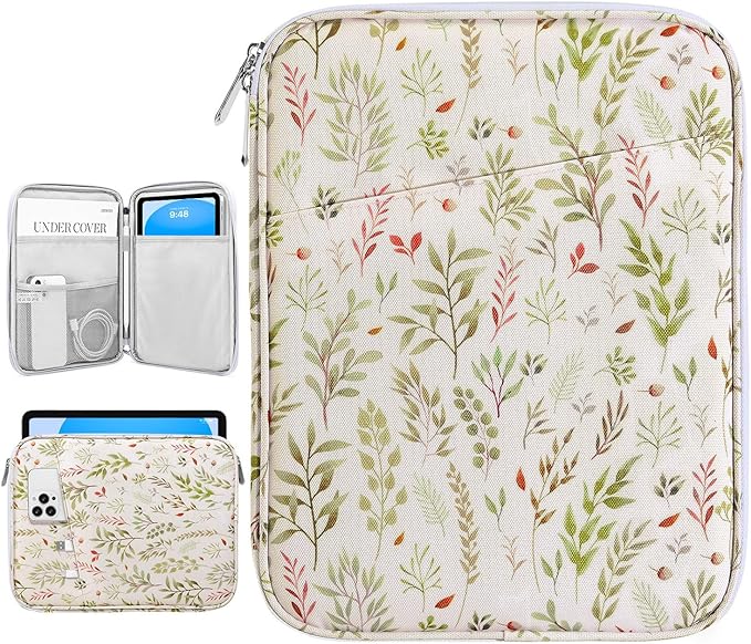 Dadanism 9-11" Tablet Sleeve Bag Carrying Case for iPad (A16) 11th Gen 11", iPad 10th Gen 10.9" Air 5/4, iPad Air M4/Pro 11", iPad 9/8/7th, Galaxy Tab A11+ Plus 11", Remarkable 2 10.3",Beige Leaf