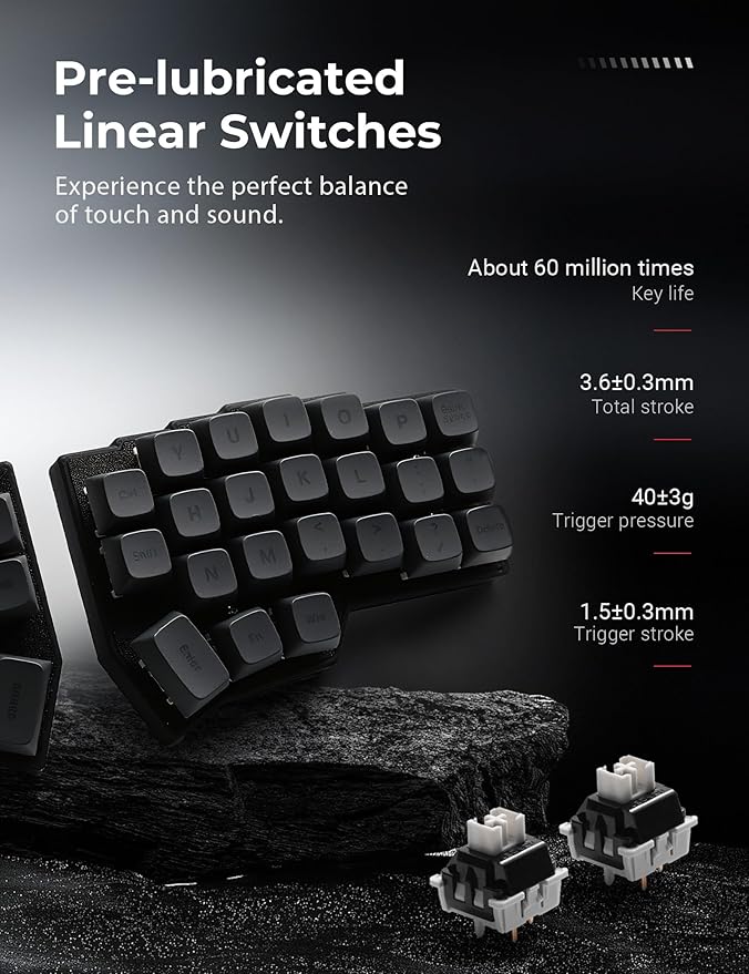 YIVU 40% Corne Wireless Split Keyboard, QMK/VIALProgrammable, Columnar-Staggered Ergonomic Layout, Hot Swappable Standard Profile MX Linear Switches, PBT Keycaps