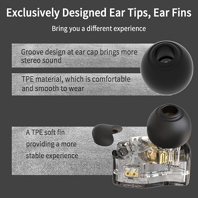 YINYOO CCZ Melody Gaming Earbuds Wired in ear Hearphones with Microphone IEM HIFI Bass with 1DD 1BA Hybrid, Detachable Cable for Smartphones/PC/Tablet/Gaming/Video/Music/Calling(with mic, clear black)