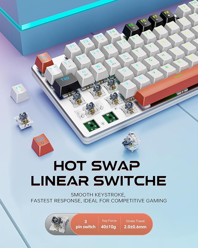 Redragon Wireless Mechanical Gaming Keyboard, Tri Mode BT/2.4G/USB-C Hot Swappable Custom Keyboard, RGB Backlit Computer Gaming Keyboards, PBT Keycaps, Programmable for PC/Tablet,K671WBR-KS