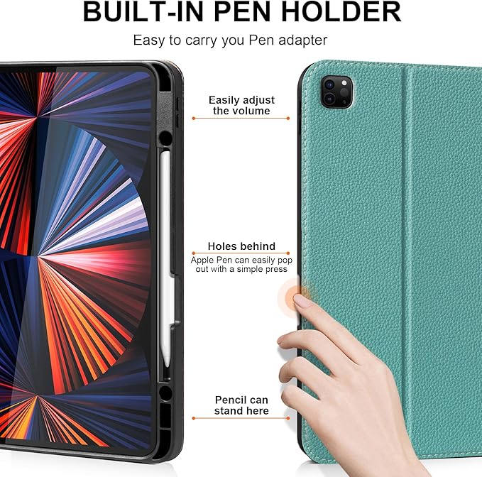 for iPad Pro 12.9 inch Case 6th/5th/4th/3rd Gen (2022-2018) | Premium Leather Folio Stand Cover with Apple Pencil Holder, Auto Wake/Sleep & Multiple Viewing Angles,Light Blue