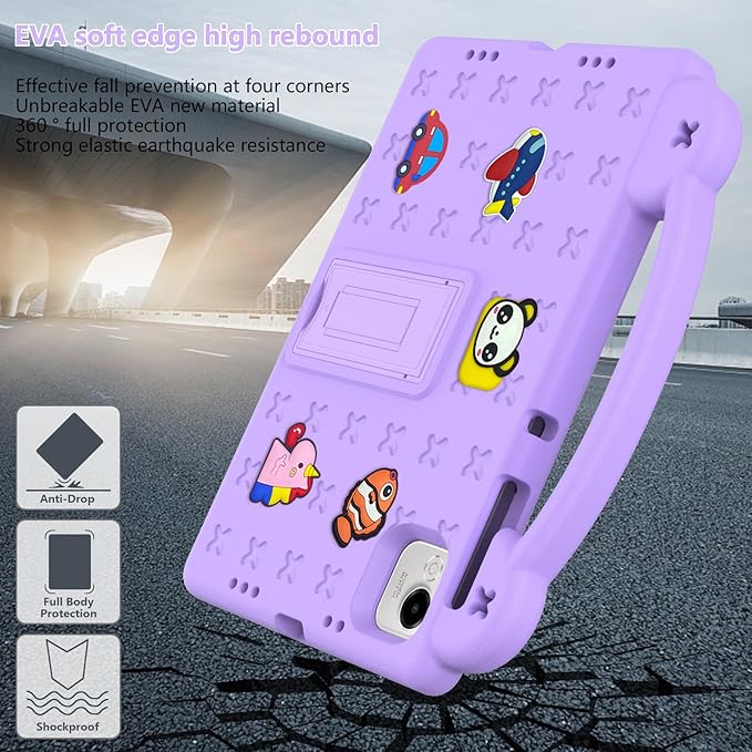AKABEILA Compatible with Honor Pad X9a 2025 11.5 inch Tablet Case, Kids Friendly Universal Lightweight Shockproof Protective Case with Shoulder Strap & Stand Handle Light Purple