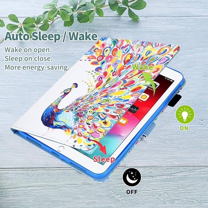 for iPad 9.7 inch Case iPad 6th/5th Generation Case 2018 2017, PU Leather Folio Stand Cute Protective Cover for iPad 9.7 inch/Pro 9.7/Air 2/Air 1, Auto Sleep/Wake, Peacock