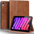 Gexmil Leather Case for iPad mini 7 (A17 Pro) 2024 / iPad mini 6 Generation 2021 8.3 Inch,Premium Cowhide Cover with Adjustable Stand, Auto Wake/Sleep,Vegetable Tanned Brown