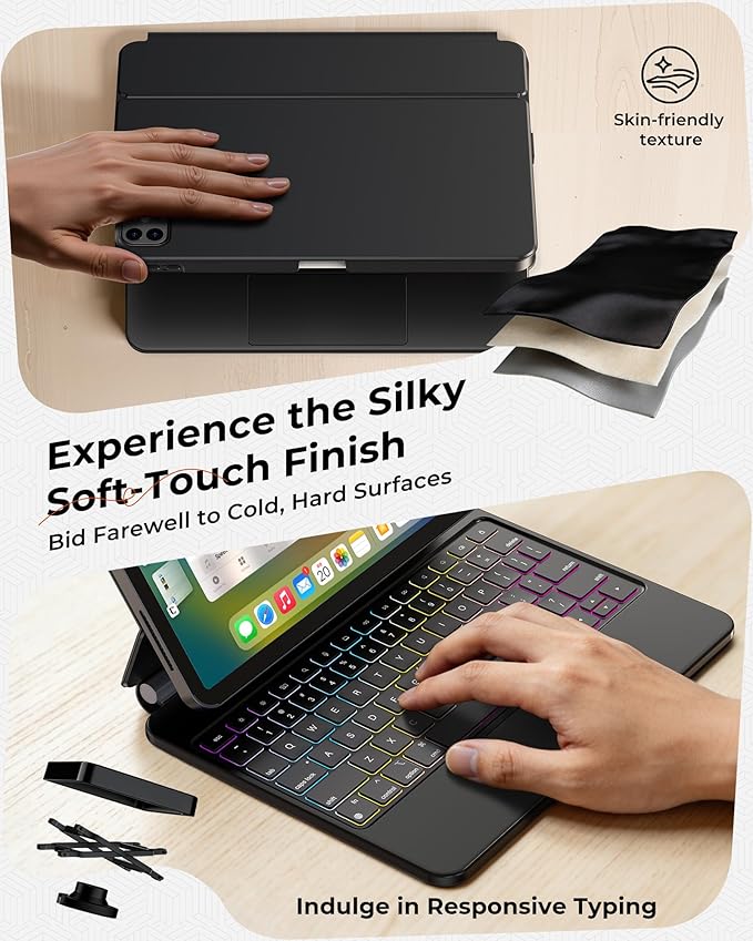 SIBEITU Keyboard Case for iPad Pro 11 Inch (M5/M4, 2025/2024), Easy-Set Magnetic Stand with Removable Protective Case, Muilt Precision Trackpad, Backlit Keyboard, Smart Contact Connector, Black