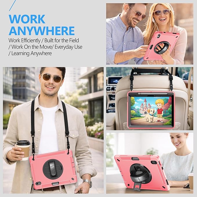 Case for iPad (A16) 11th/10th Generation Case: Protective Cover for iPad 11th Gen 11 Inch 2025 &10th Gen 10.9" 2022 with Screen Protector- Stand- Shoulder Strap- Handle- Pencil Holder-Light Pink