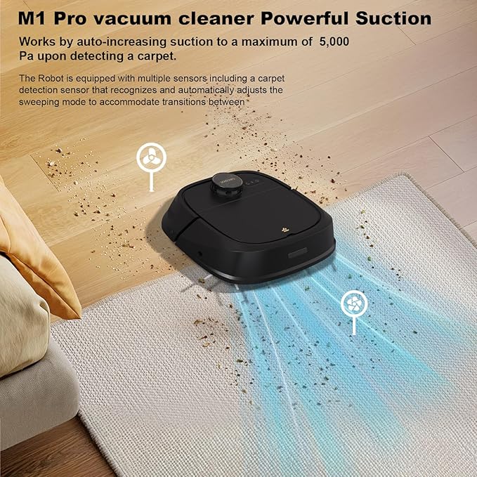 TECBOT M1 Pro Robot Vacuum and Mop - LiDAR Robotic Vacuums Cleaner for Home with Pet Hair, Carpet, Hardwood Floors, Auto Smart Mopping, Self Cleaning, Avoids Obstacles, Voice Control, Black