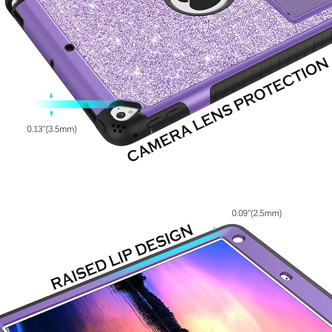 YINLAI for iPad 6th 5th Generation Case 9.7-Inch 2018/2017, iPad Pro 9.7/iPad Air 2nd Case,Glitter Sparkle Women Girls Kids Kickstand Shockproof Protective A1893/A1954/A1822/A1823 Tablet Cover,Purple