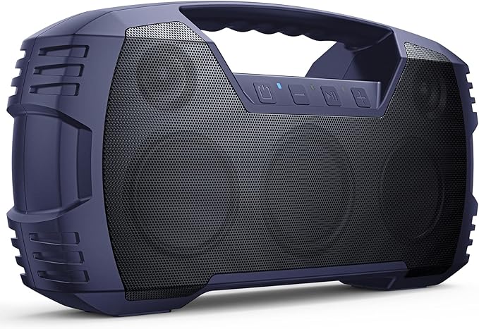 IPX7 Waterproof Outdoor Bluetooth Speaker, Wireless, 90W(Peak), 32H Playtime, Floating Design, Deep Bass & Loud Stereo Sound, Portable with Handle, Rugged for Pool, Beach, Kayaking, Hiking, Navy Blue